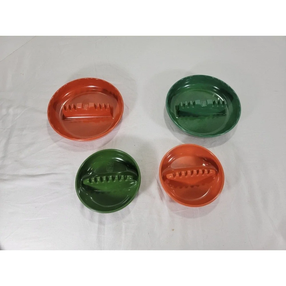 USA‎ Vtg GES Melmac 4 NOS Green Orange Ashtrays 7.5